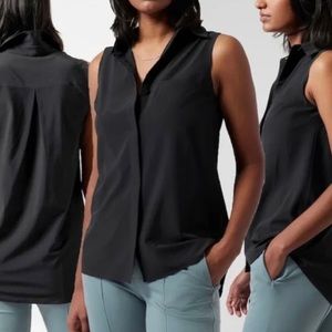 Athleta Urbanite 2 Button Front Tank Top in Black Women's Size Large